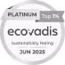 Médaille platine ecovadis pour durabilité datant de juin 2025.