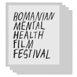 Text reading 'Romanian Mental Health Film Festival' in a hand-drawn style on a white square with a gray drop shadow.