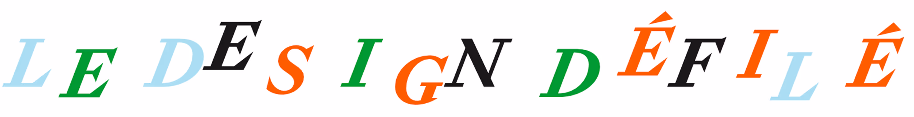 Stylized colorful text spelling L E D E S I G N D E F I L É with letters in blue, green, black, and orange.