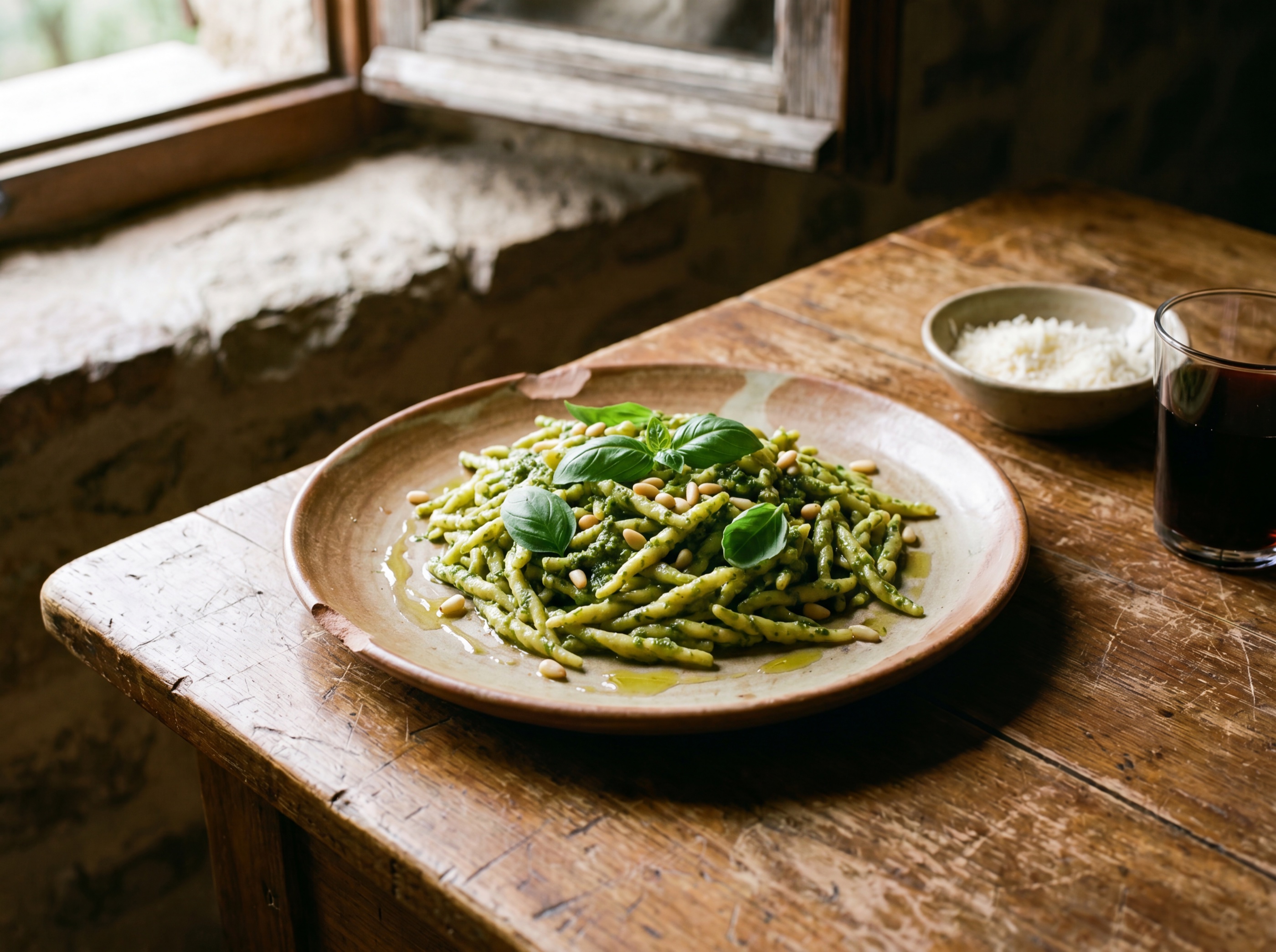 Trofie al pesto genovese con basilico fresco