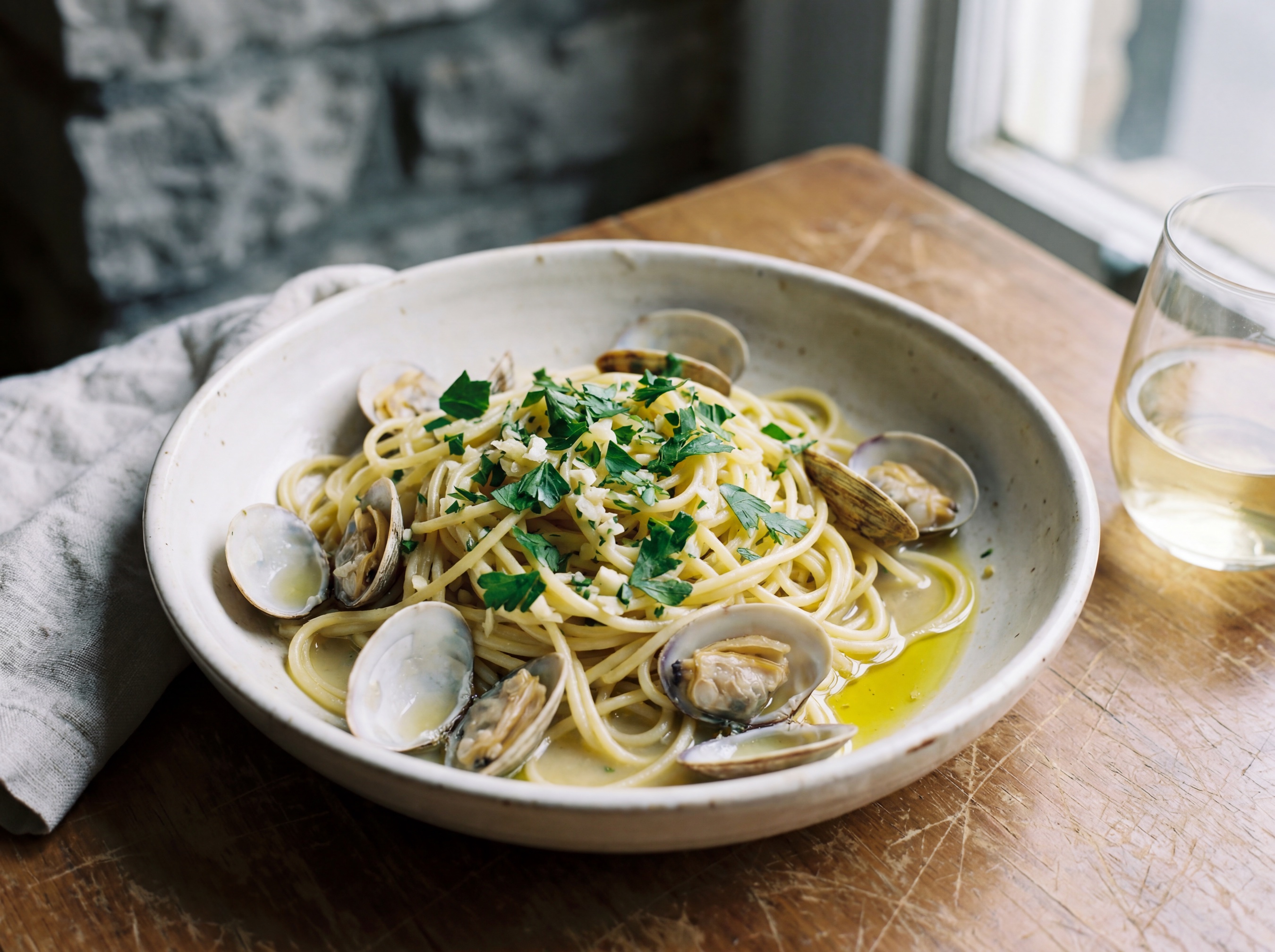 Spaghetti alle vongole con prezzemolo