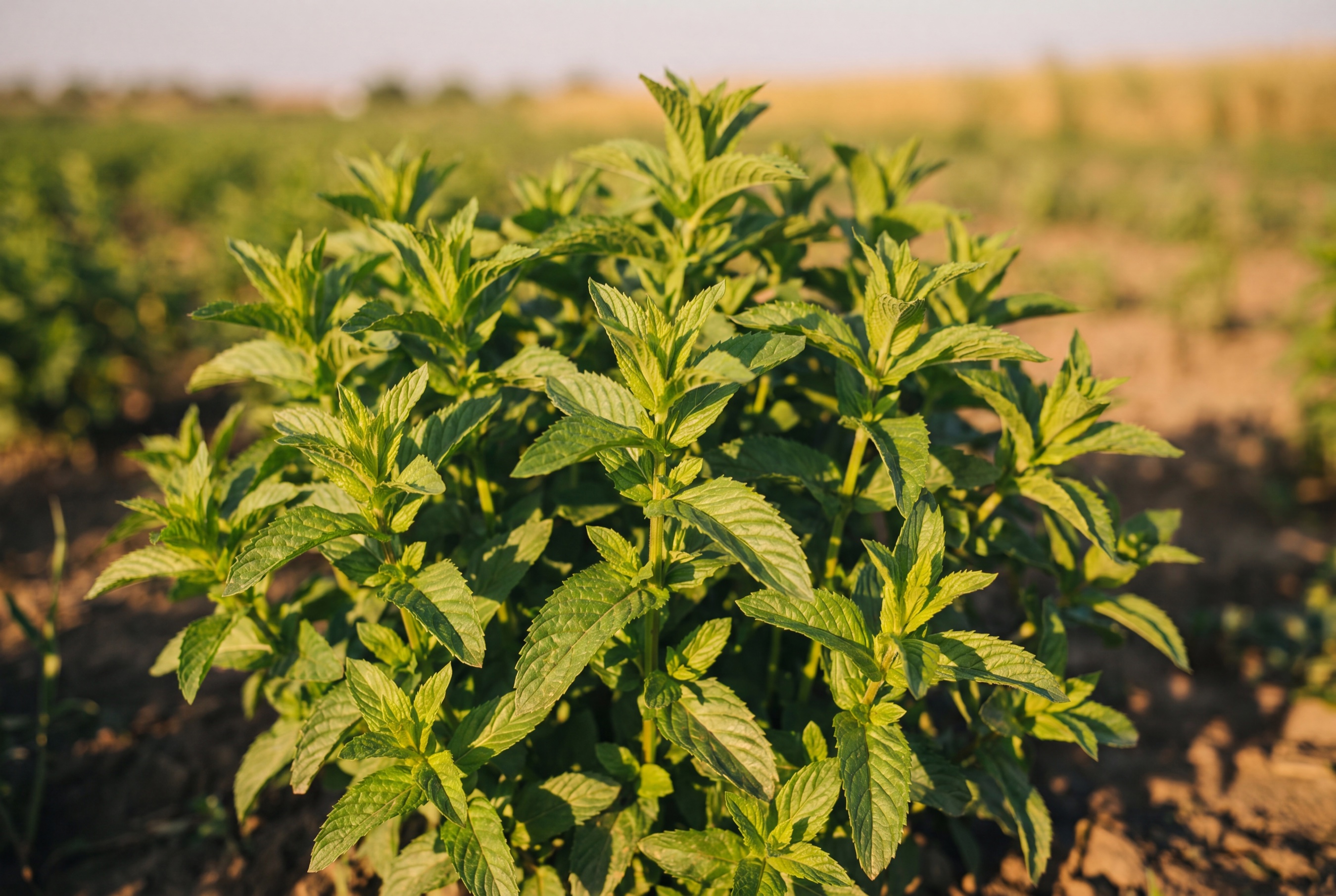 Menta in campo, foglie fresche, Ideja