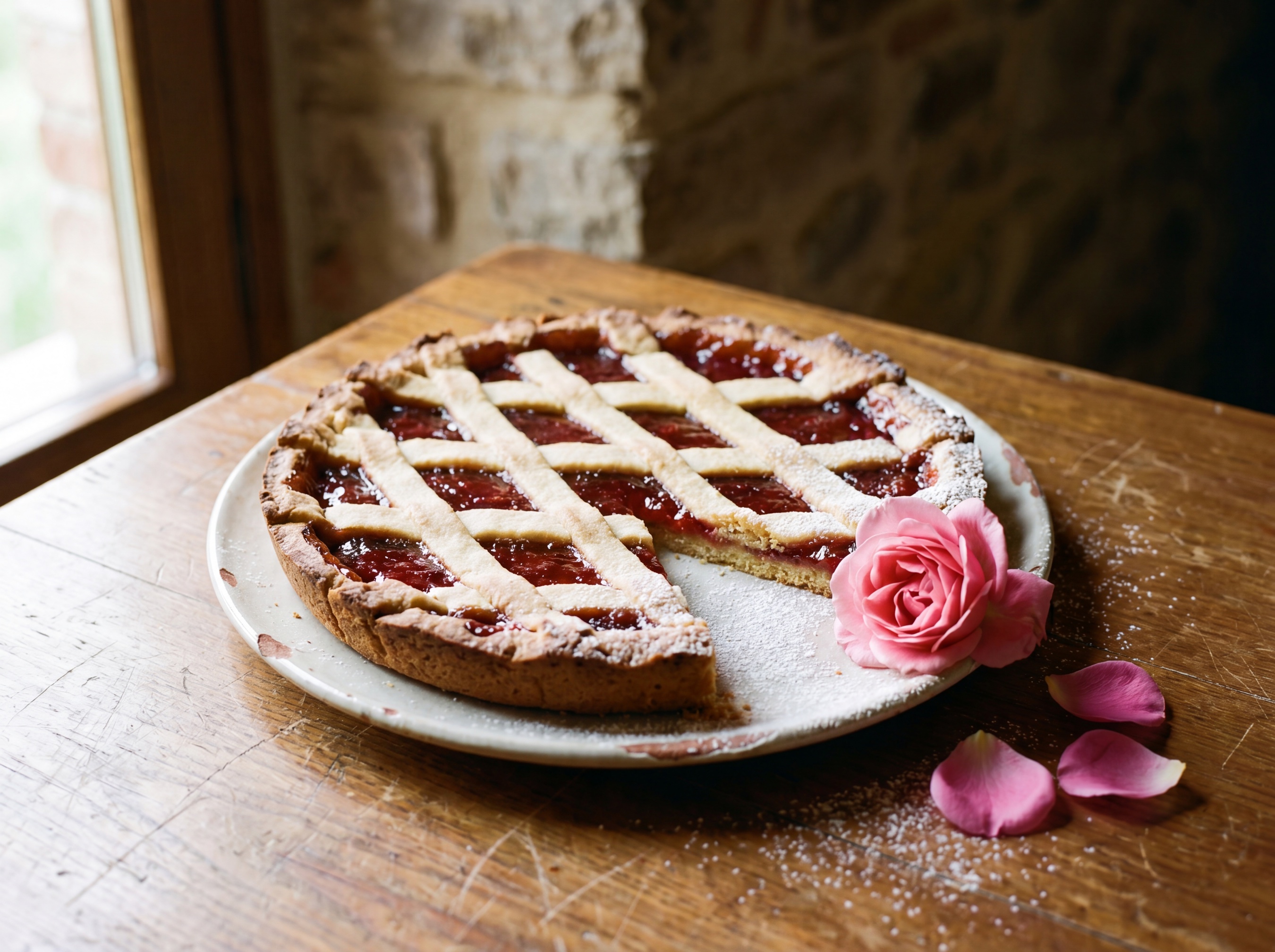 Crostata con confettura di petali di rosa