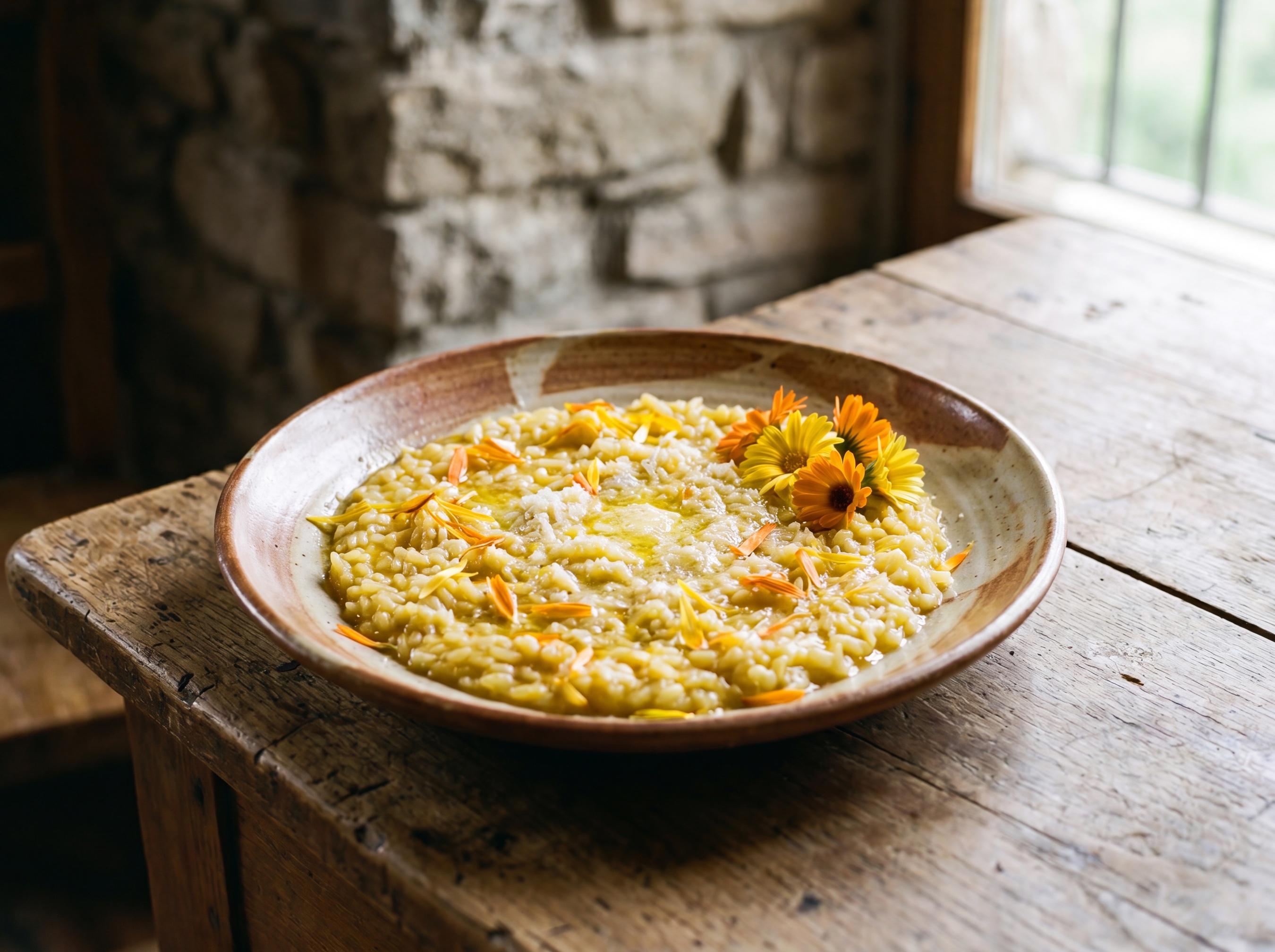 Risotto allo zafferano dei poveri con calendula