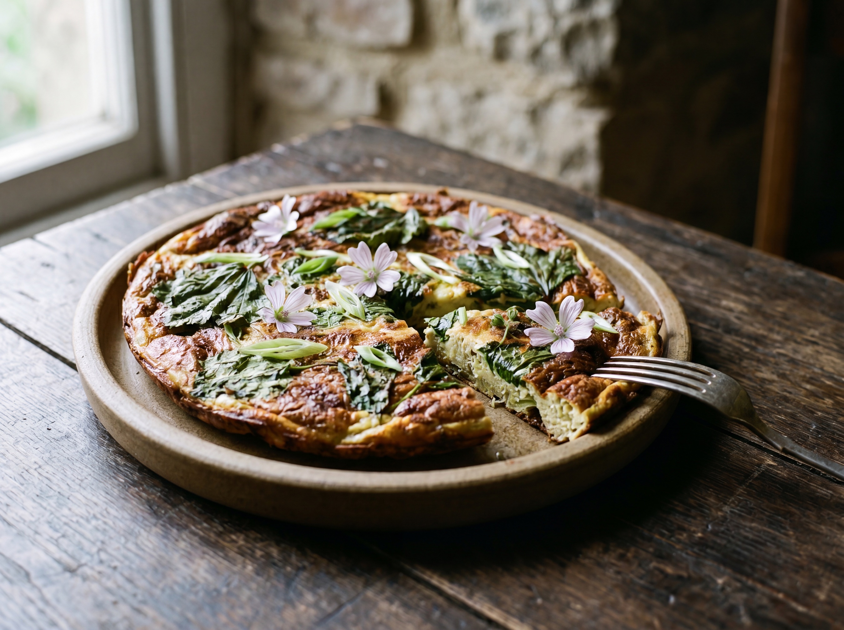 Frittata di foglie di malva e cipollotto
