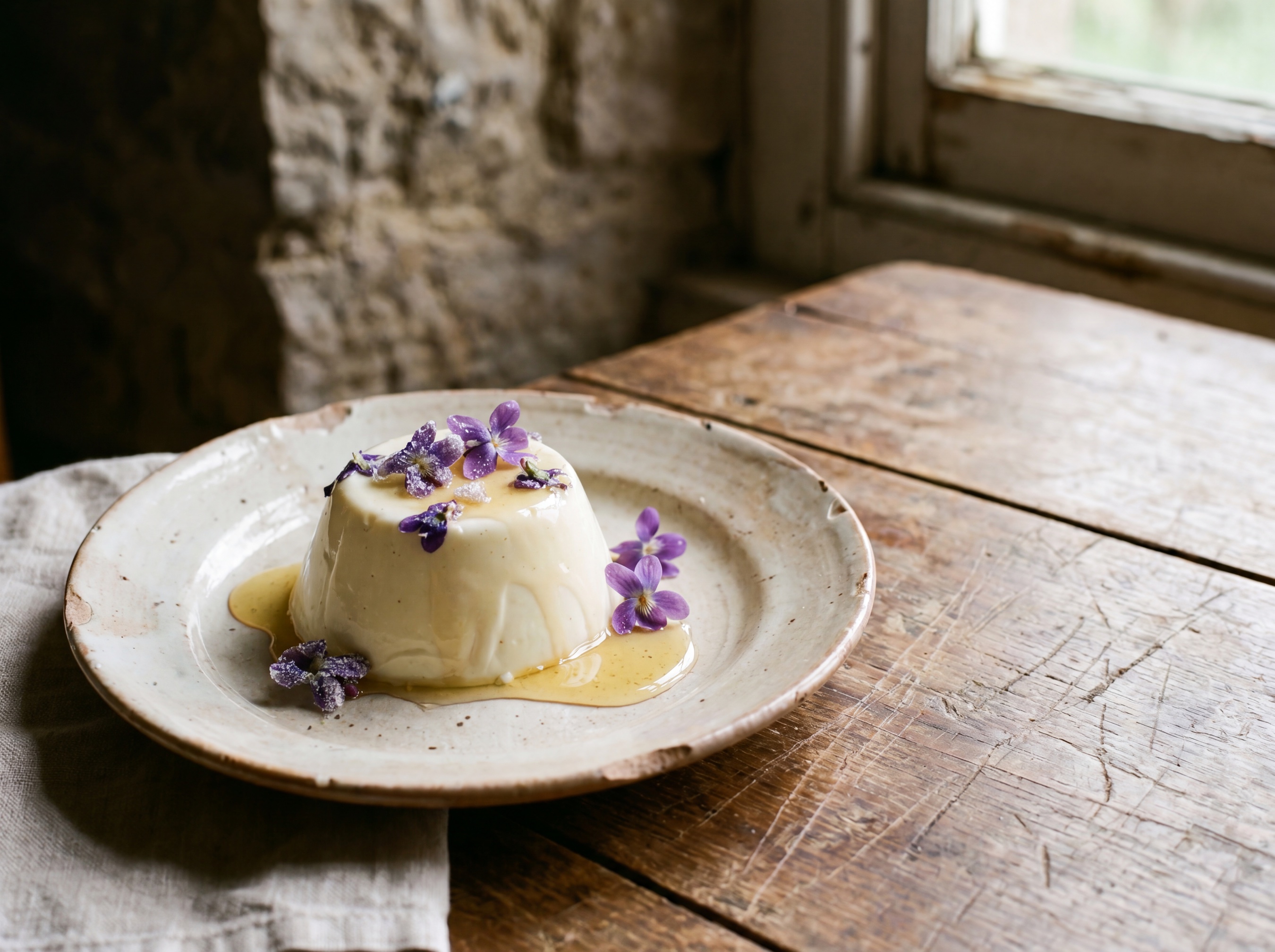 Panna cotta con violette cristallizzate