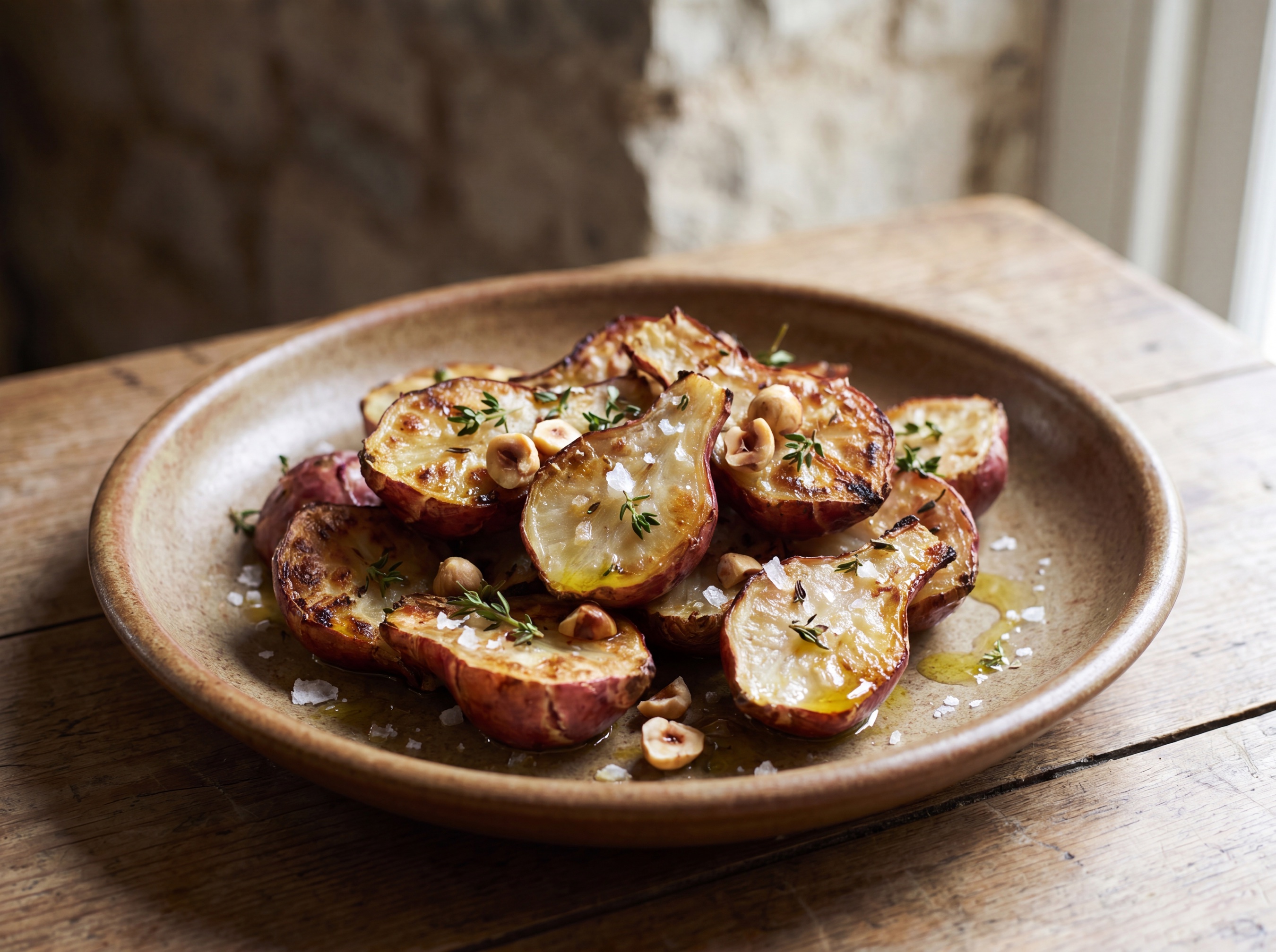 Topinambur rosso arrosto al forno con timo e nocciole