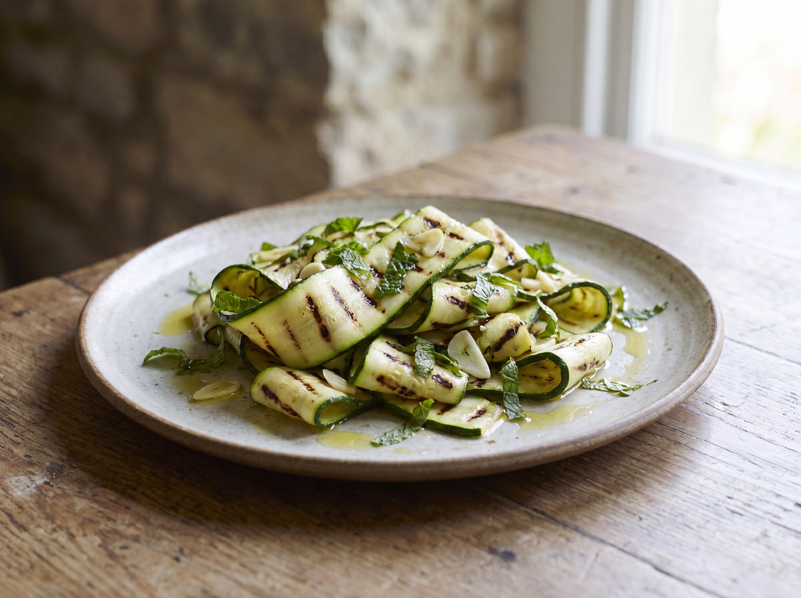 Zucchine striate grigliate e marinate con menta e aglio