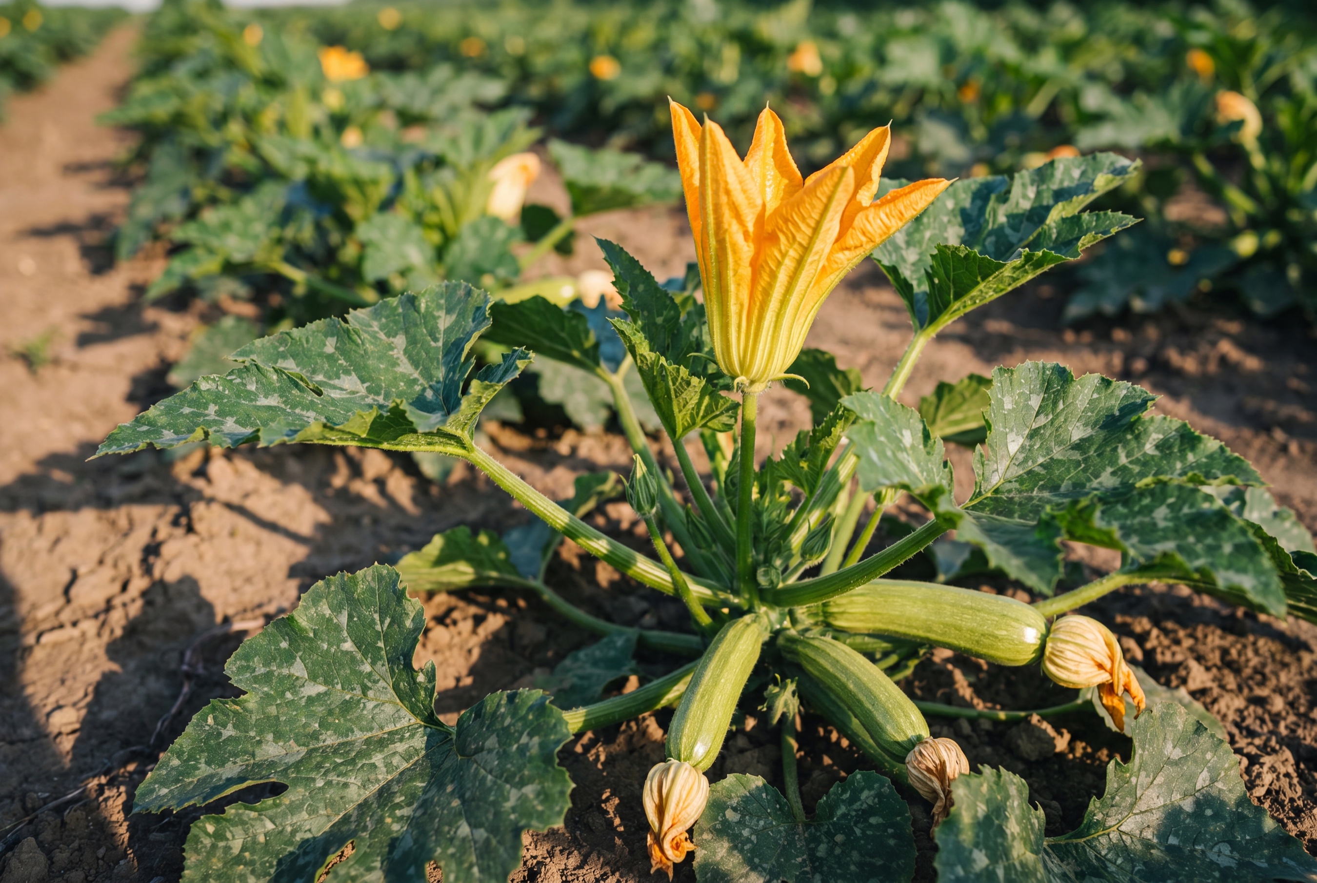 Zucchino da Fiore coltivato da Ideja, con i fiori in pianta