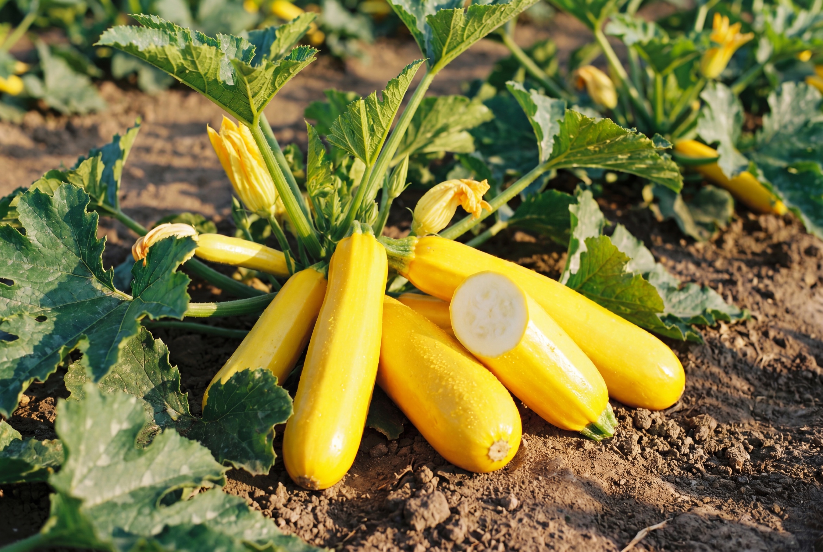 Zucchino Giallo Lingodor coltivato da Ideja, sulla pianta