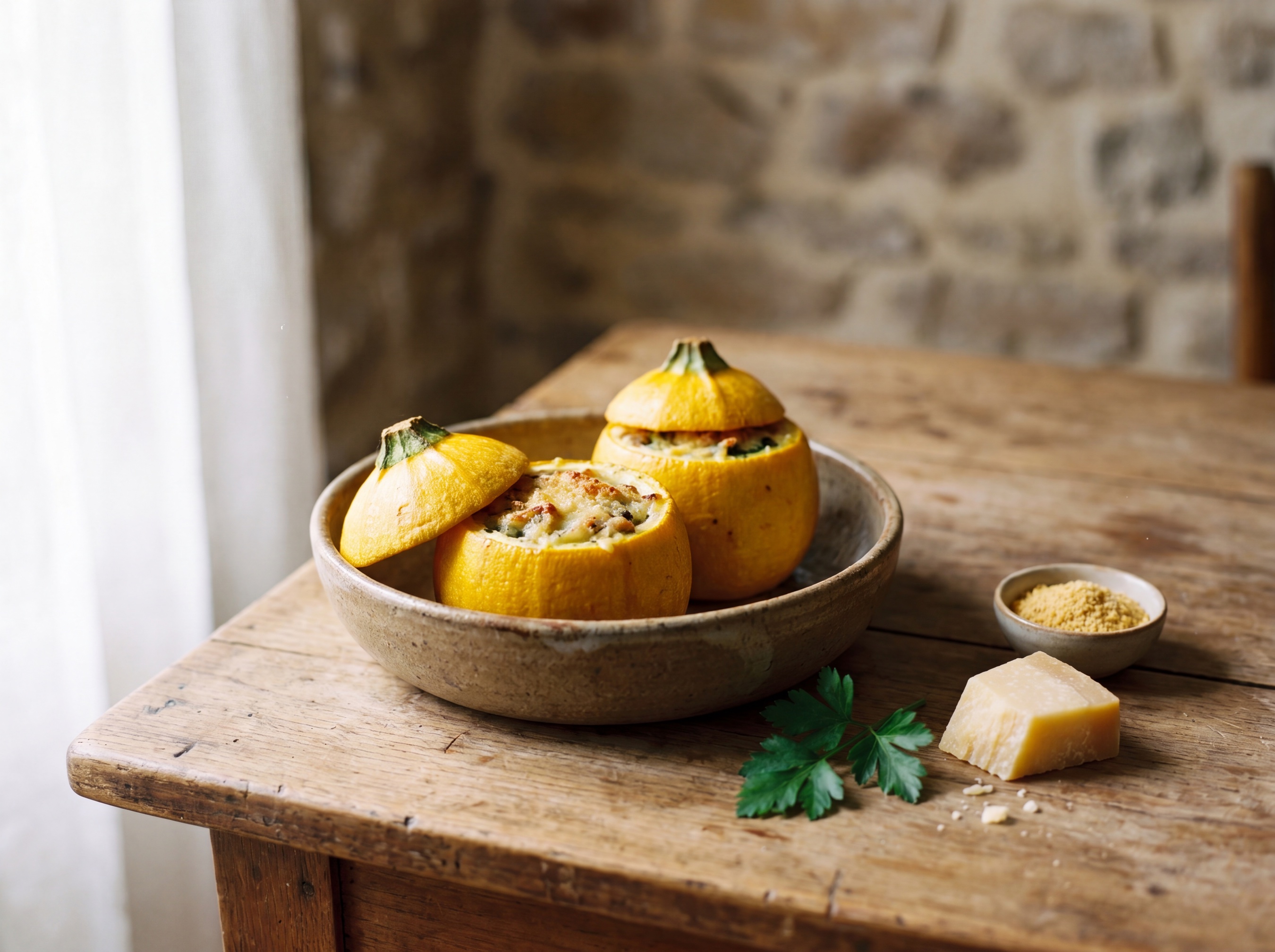 Zucchine tonde gialle ripiene al forno gratinate