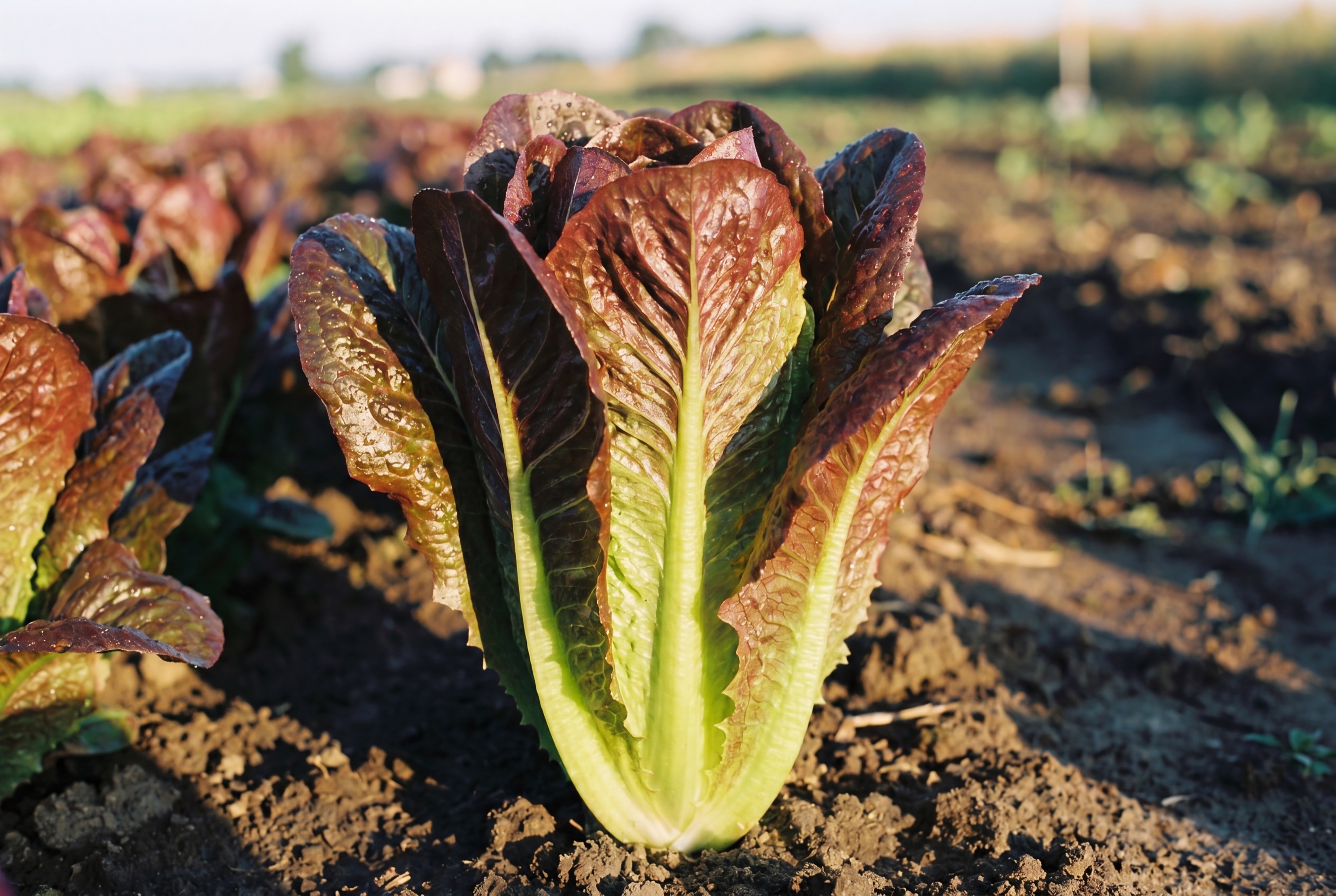 Lattuga Romana Rossa coltivata da Ideja, in campo