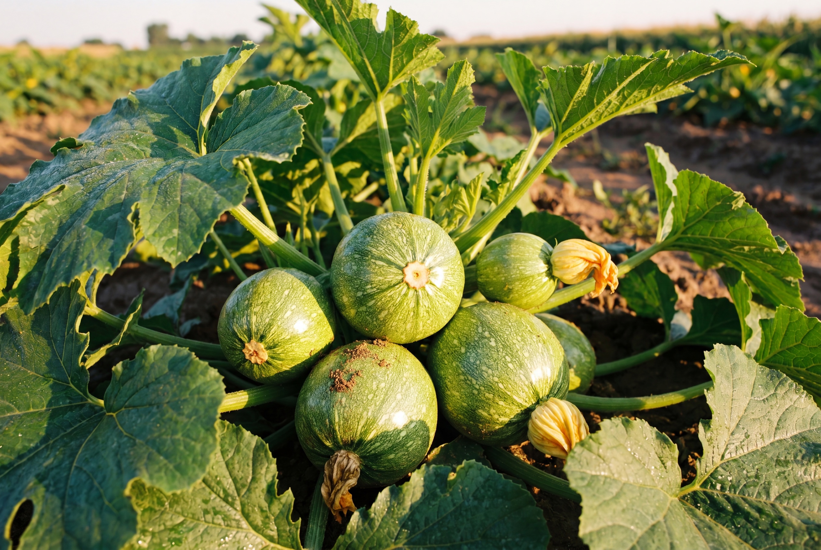 Zucchino Baby Tondo coltivato da Ideja, sulla pianta
