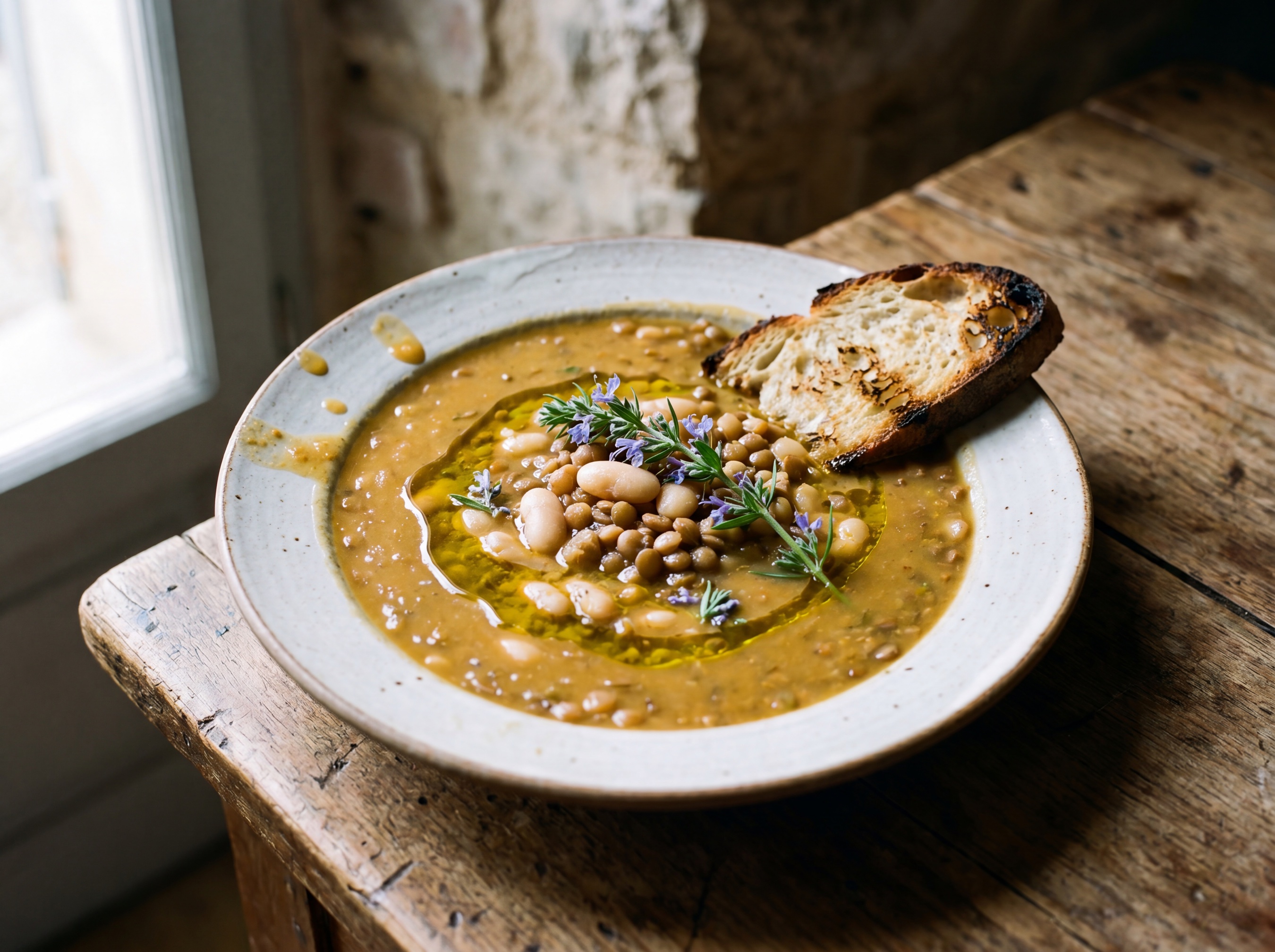 Zuppa di fagioli e lenticchie all'issopo