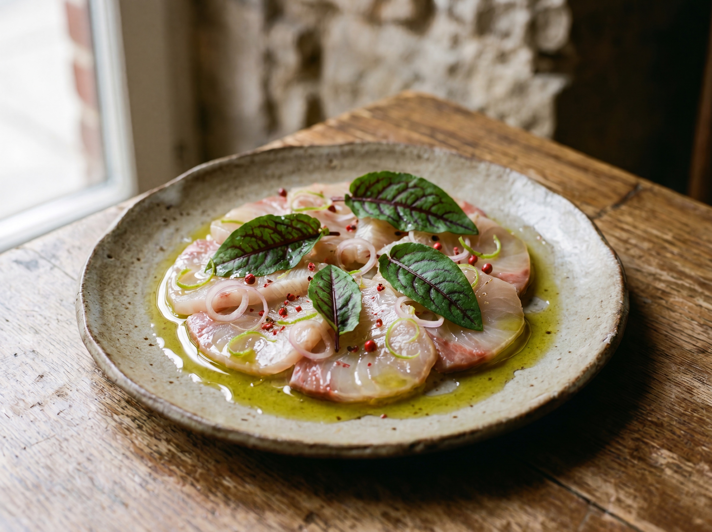 Crudo di ricciola con coriandolo vietnamita e lime