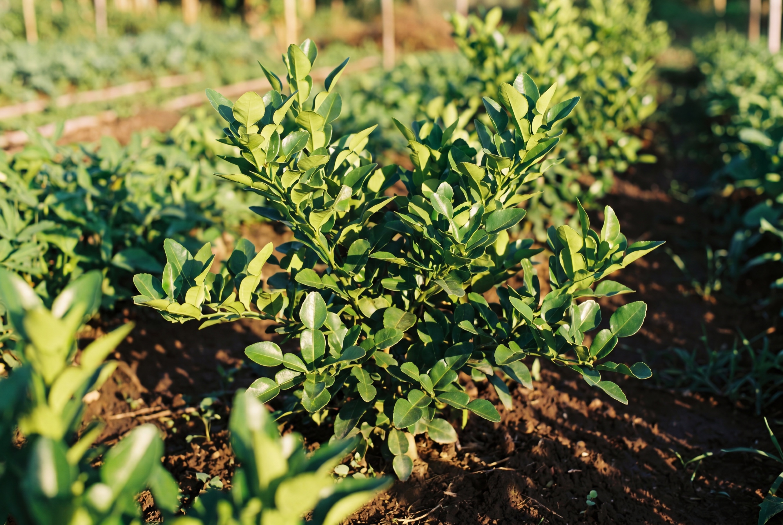 Kaffir lime coltivato da Ideja, foglie fresche in campo
