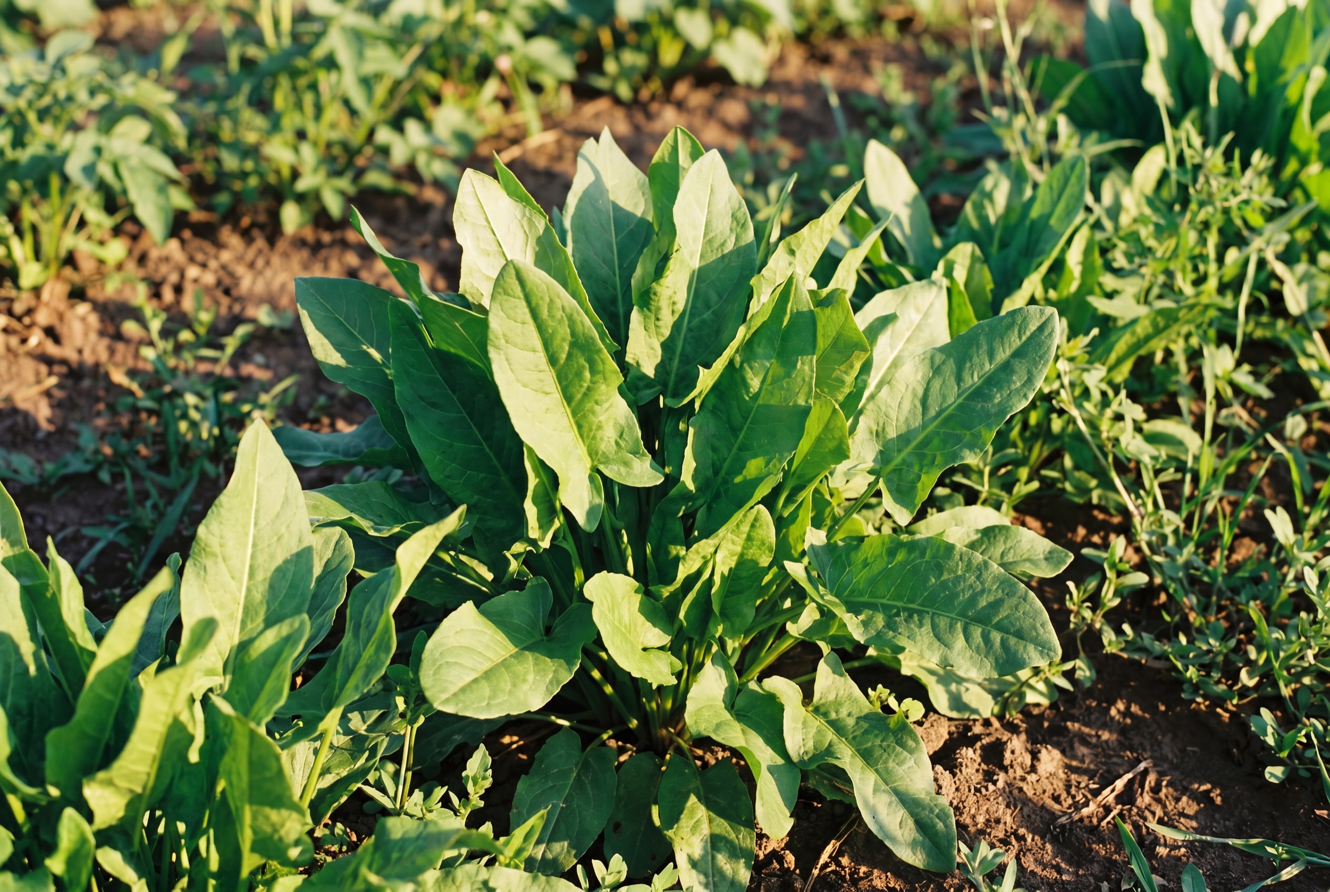 Acetosa coltivata da Ideja, foglie fresche in campo