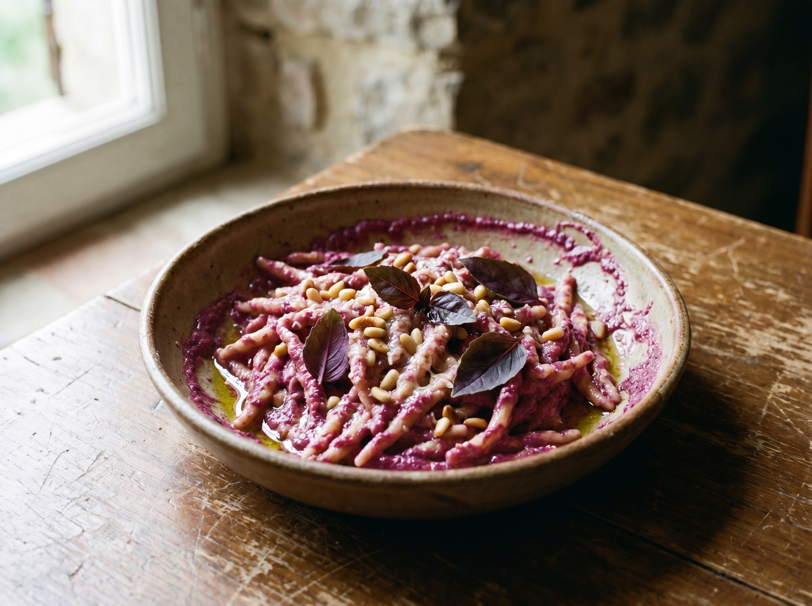 Pesto di basilico rosso con trofie