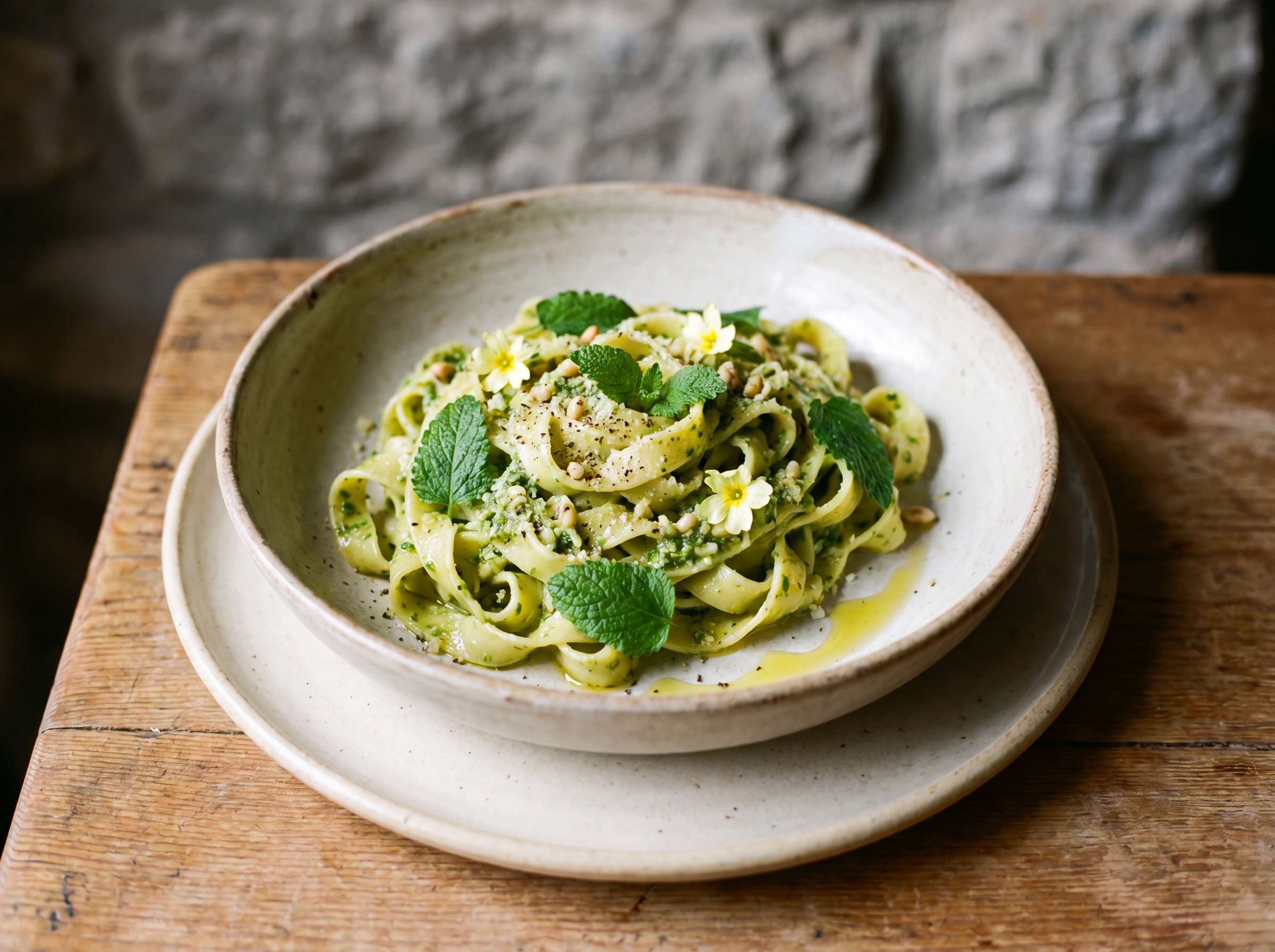 Pesto di melissa su tagliatelle fresche