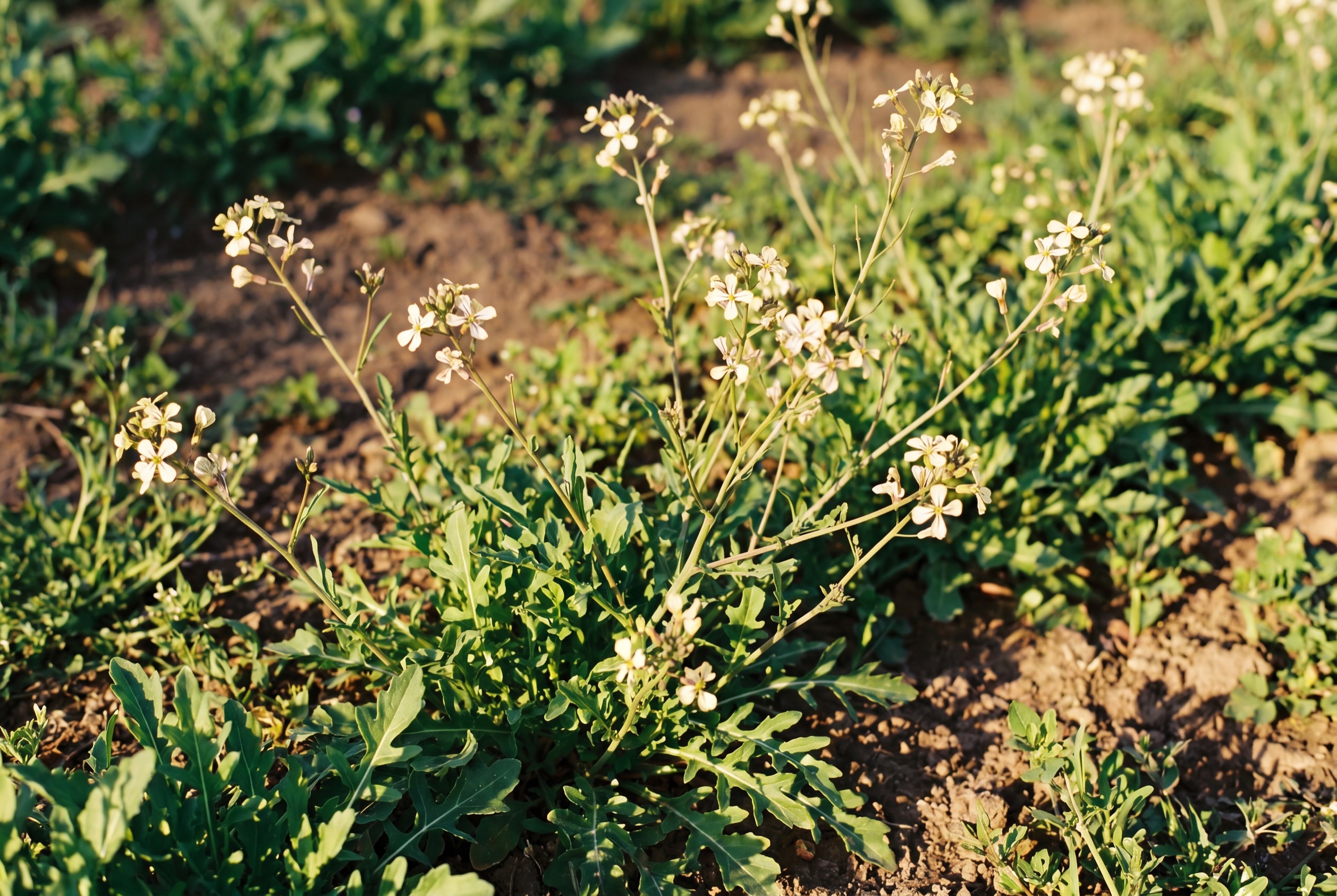 Fiore di rucola coltivato da Ideja, in campo