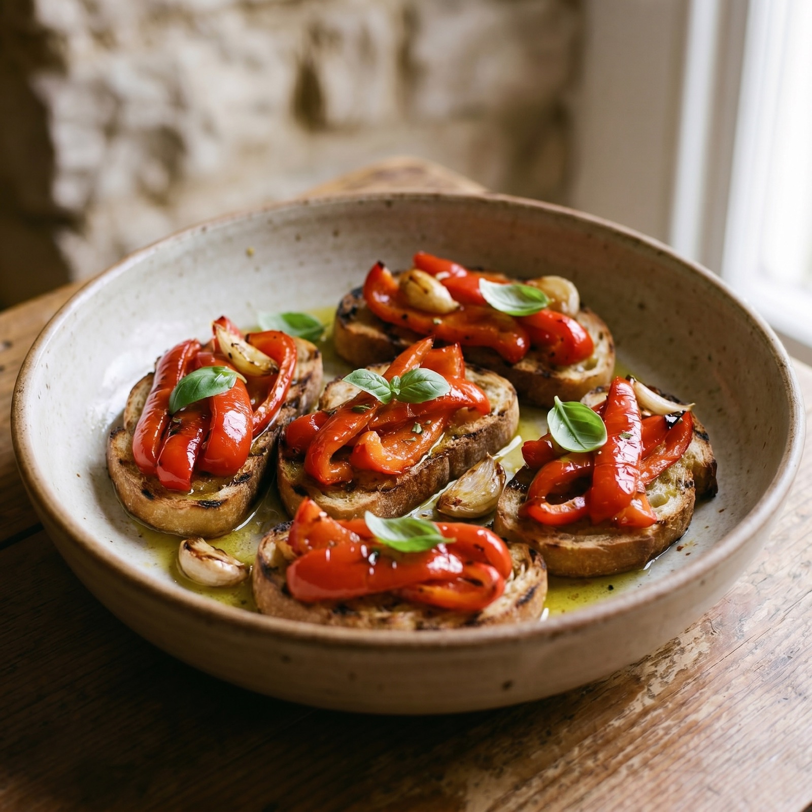 Peperoni rossi arrostiti su bruschetta — Ideja