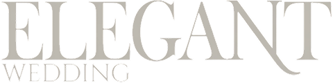 Elegant Wedding logo text with serif font in grey color on black background.