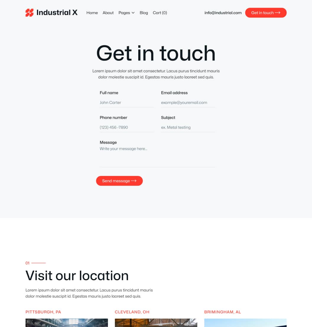 Industrial X - Contact V2 Page - Metallurgical Webflow Template