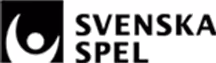 Svenska Spel logotyp med en stiliserad vit cirkel och en böjd form inom en svart kvadrat till vänster om texten.