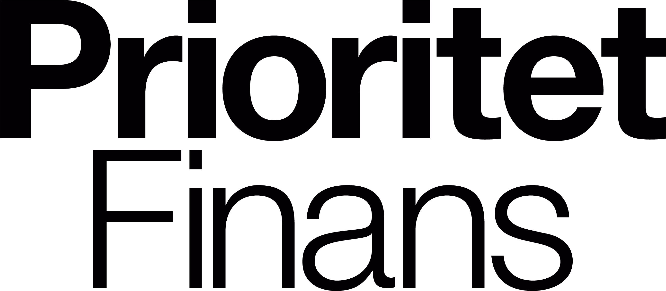 Text in bold black letters reading 'Prioritet' on top and 'Finans' below in a slimmer font.