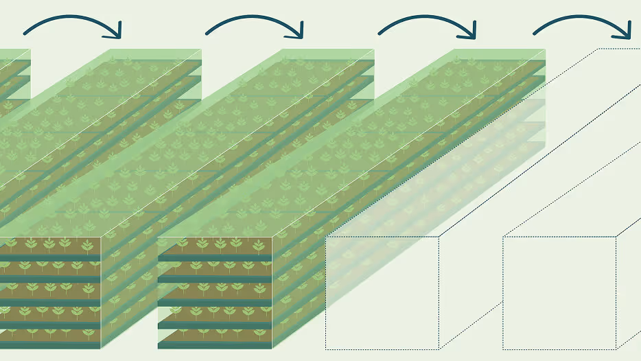 Illustration of a staggered vertical farm concept.