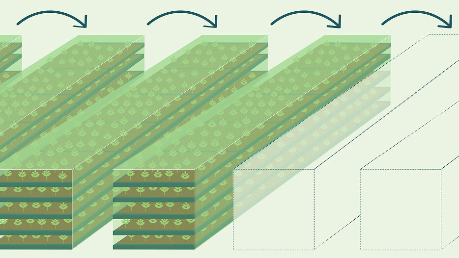 Illustration of a staggered vertical farm concept.
