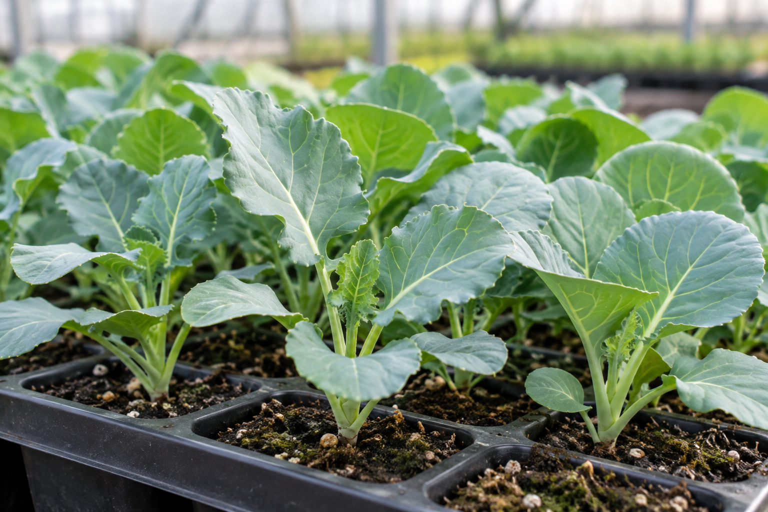 Illustrative brassica seedlings in a propagation tray