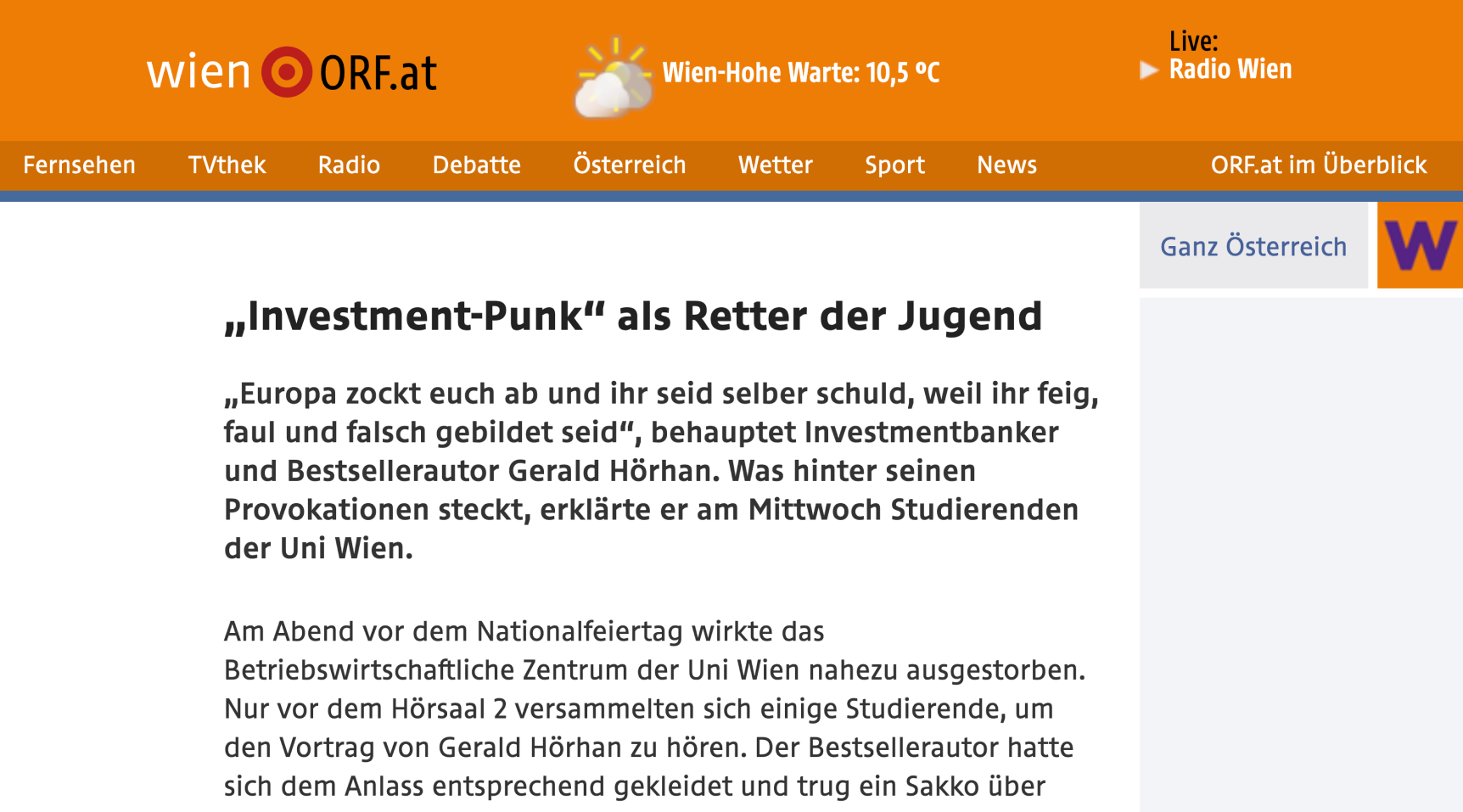 Vorschaubild Artikel „Investment-Punk als Retter der Jugend" im ORF