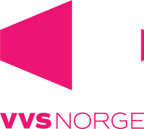 VVS Norge logo with a pink triangle and text below.
