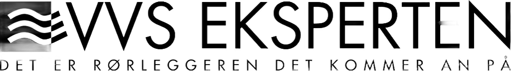 Logo for VVS Eksperten with wave icon and tagline in Norwegian about plumbers.