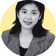 A yellow circle with a black and white photo portrait over the top