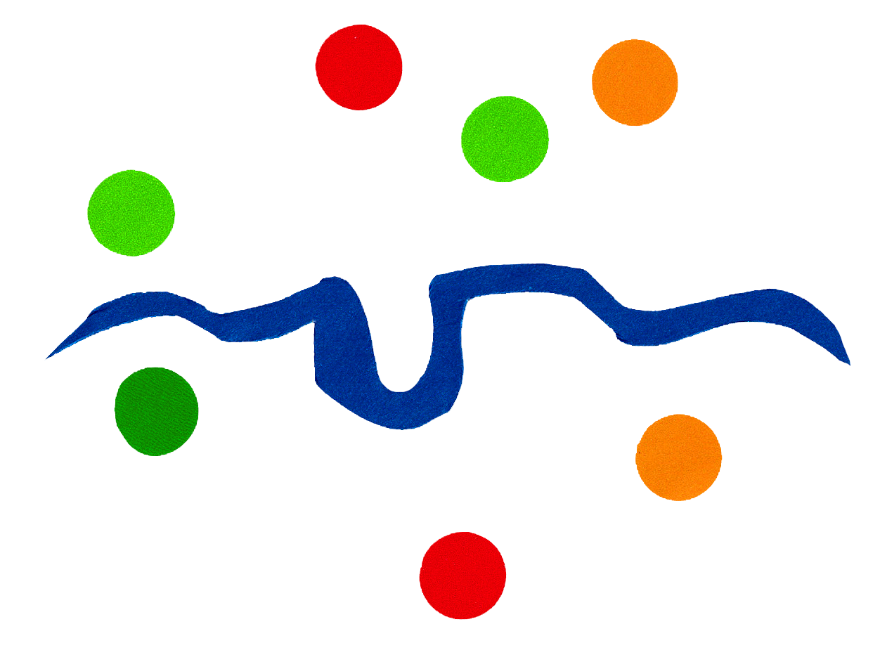 A collage of the river thames with coloured dots above and below