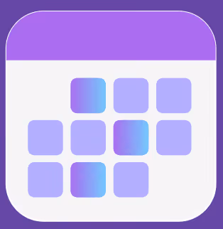 Icon of a calendar with a purple header and gradient blue-purple squares representing dates.