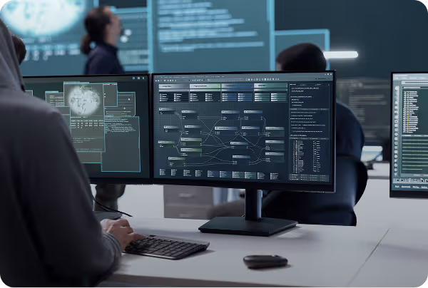 Arbeitsplatz zur Überwachung von Cybersecurity und vernetzten Systemen