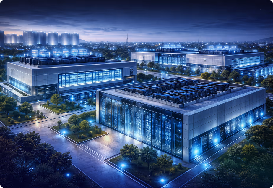 Modernes Rechenzentrum mit vernetzter technischer Infrastruktur