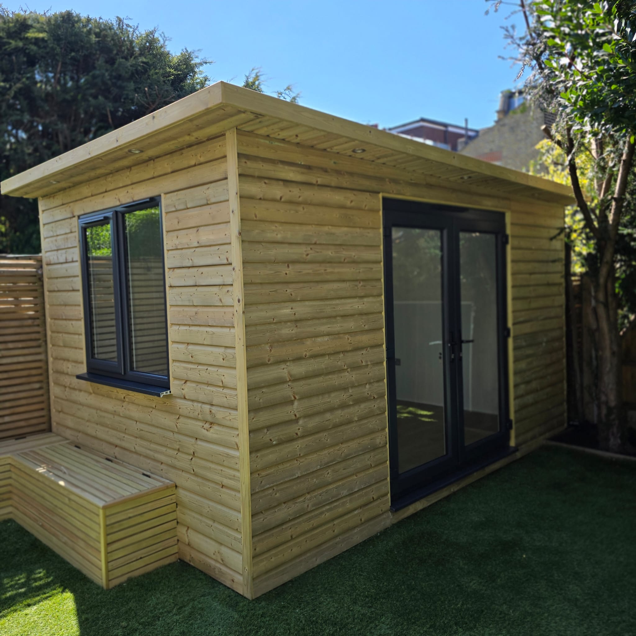 Bespoke garden office and storage bench in Earlsfield SW18