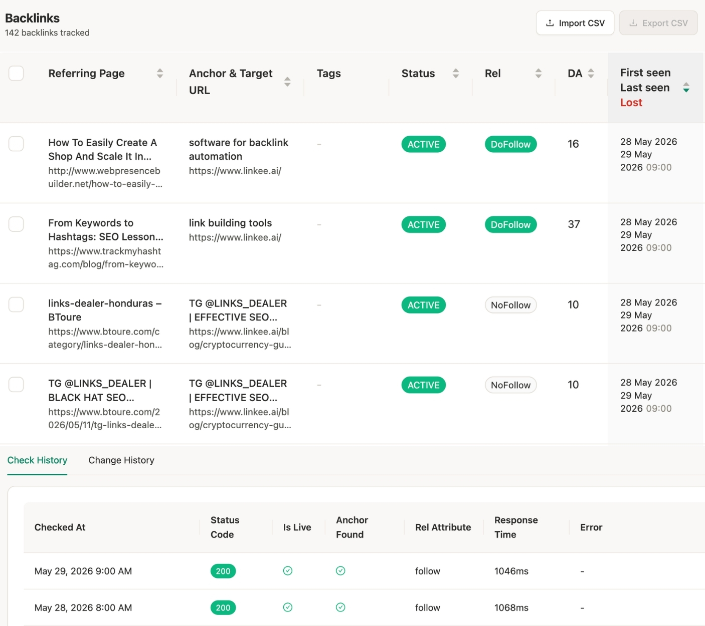 tracking backlink profiles using Monitolink