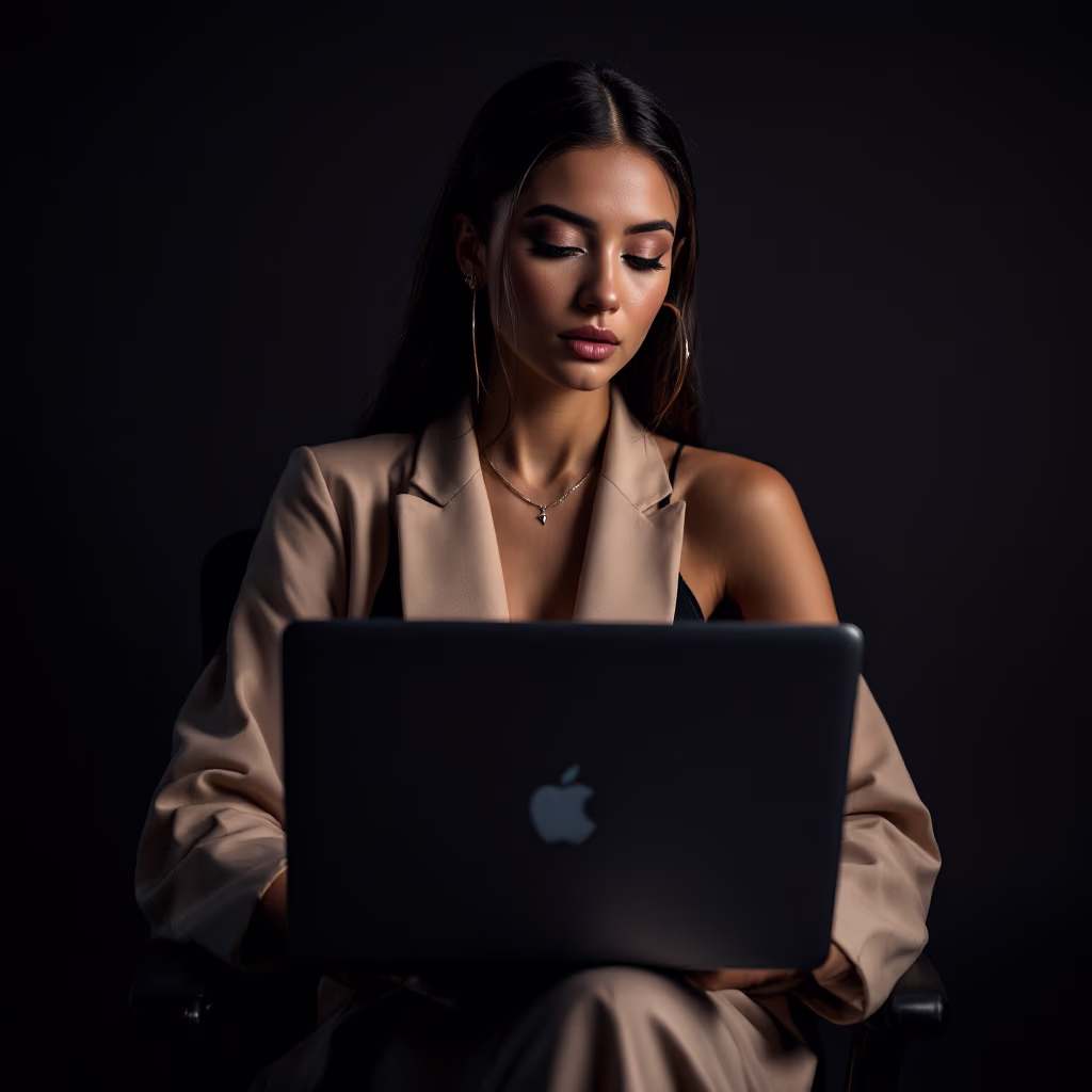 [headshot] image of satisfied student using a laptop