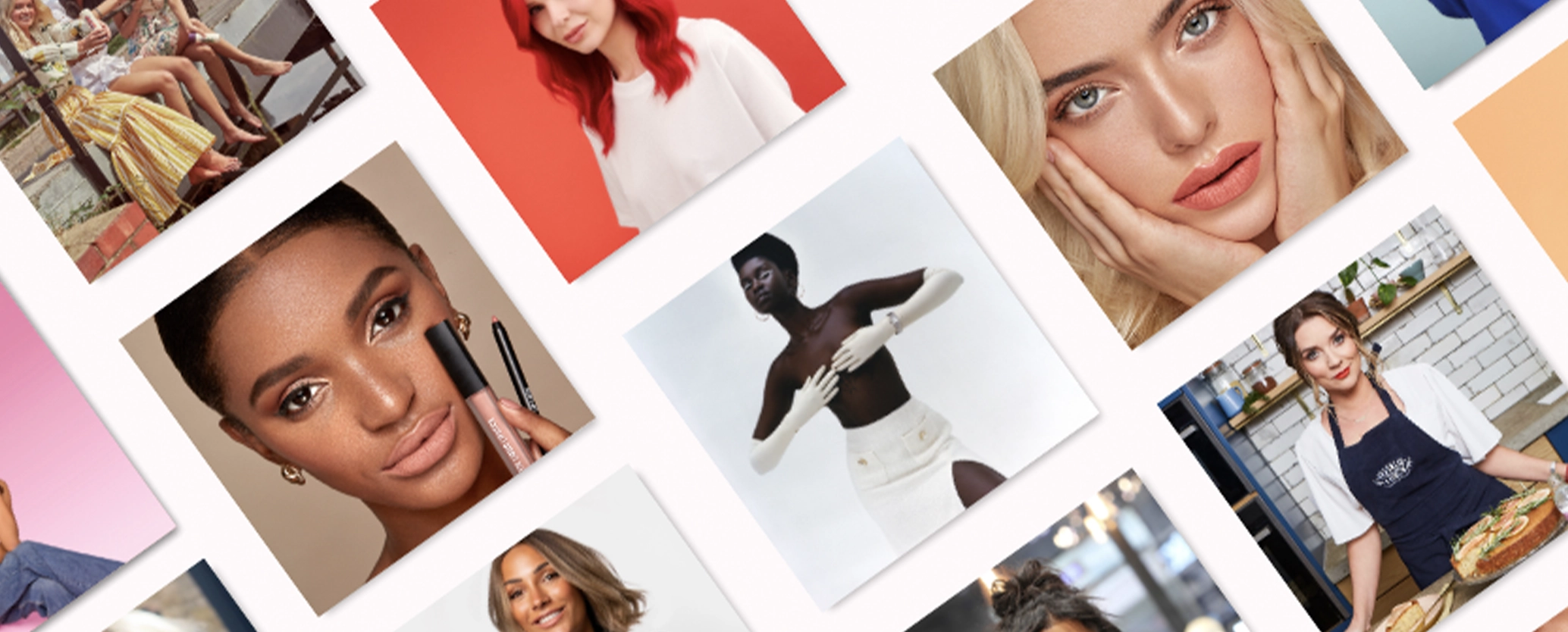 Model showcasing beauty brand content styled for social media platforms