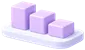 Three ascending 3D purple blocks on a curved light purple base, resembling a bar chart or growth concept.