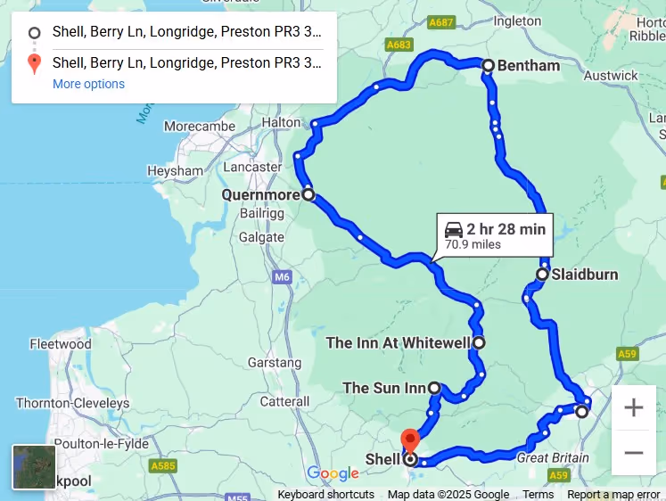 Rush magazine forest of bowland driving route google maps overview and link