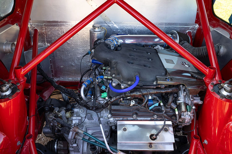 Engine bay - 2025 Nissan Micra 350SR updated for its 23rd anniversary with satin silver wrap, blue accents, and refreshed detailing by Nissan Design Europe.