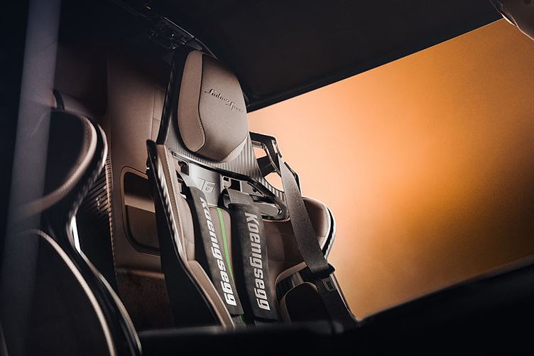 Close-up of the lightweight carbonfibre racing seat inside the Sadair’s Spear, with optional six-point harness.