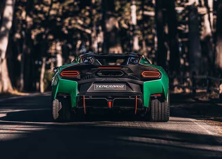 Lamborghini Temerario Alleggerita rear view green stationary