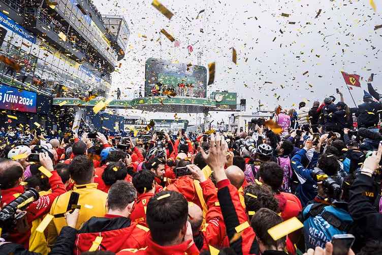 Hypercar podium, with lots of confetti